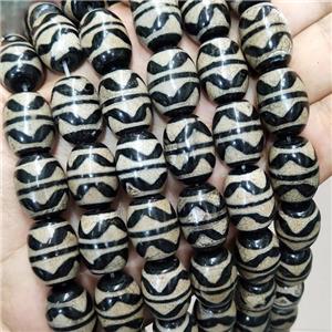 Tibetan Agate Barrel Beads Wave White Black, approx 13-18mm, 19pcs per st