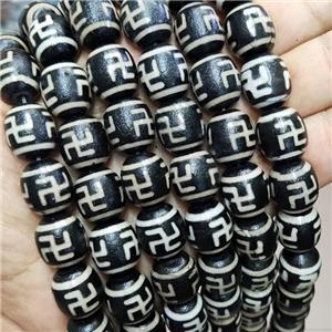 Tibetan Style Agate Buddhist Beads Barrel Black, approx 14-16mm, 22pcs per st