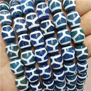 Tibetan Style Agate Barrel Beads Turtleback Blue, approx 12-16mm, 22pcs per st