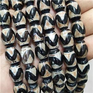Tibetan Agate Barrel Beads Wave White Black, approx 12-16mm, 22pcs per st
