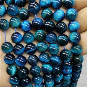 Natural Tiger Eye Stone Beads Blue Dye Smooth Round, approx 10mm dia