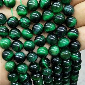 Natural Tiger Eye Stone Beads Green Dye Smooth Round, approx 10mm dia