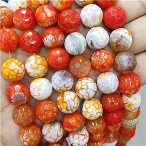 Orange Veins Agate Beads Dye Faceted Round, approx 14mm dia