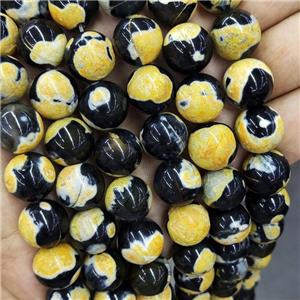 Natural Agate Beads Fired Black Yellow Dye Smooth Round, approx 14mm dia