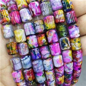 Natural Agate Beads Fire Heated Tube Multicolor Dye, approx 10x14mm
