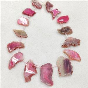 Natural Agate Slice Beads Pink Dye Topdrilled Freeform Graduated, approx 15-50mm