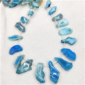 Natural Agate Slice Beads Blue Dye Topdrilled Freeform Graduated, approx 15-50mm