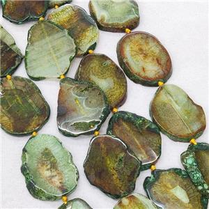 Natural Veins Agate Slice Beads Freeform Slab Green Dye, approx 30-60mm