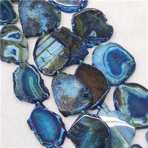 Natural Veins Agate Slice Beads Freeform Blue Dye, approx 30-60mm