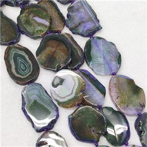 Natural Veins Agate Slice Beads Freeform Purple Dye, approx 30-60mm