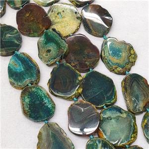 Natural Veins Agate Slice Beads Freeform Green Dye, approx 30-60mm