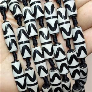Tibetan Agate Rice Beads Black White Double Wave, approx 10-30mm, 10pcs per st
