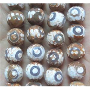 tibetan style Agate Stone beads, faceted round, coffee, eye, 10mm dia, approx 39pcs per st
