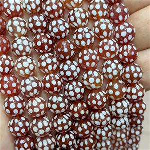 Tibetan Agate Beads Red Smooth Round Spot, approx 10mm dia, 35pcs per st