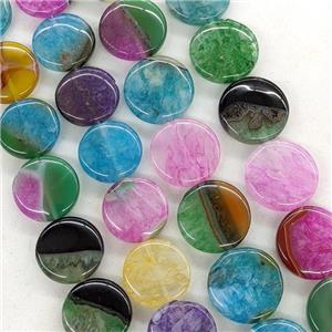 Agate Druzy Coin Beads Mixed Color Dye, approx 20mm