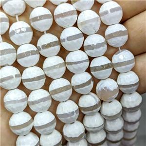 Tibetan Agate Beads Faceted Round White Dye B-Grade, approx 12mm dia