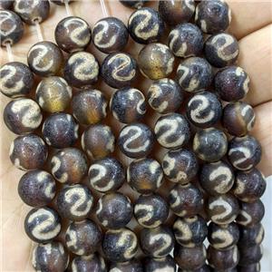 Tibetan Agate Round Beads Coffee Matte, approx 10mm