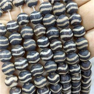 Tibetan Agate Round Beads Wave Black Matte, approx 10mm
