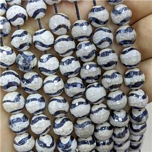 Tibetan Agate Beads Wave Faceted Round Electroplated, approx 12mm dia