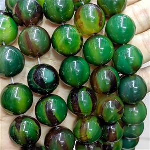 Natural Agate Beads Green Dye Smooth Round, approx 20mm dia, 18pcs per st