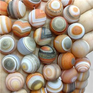 Natural Stripe Agate Beads Banded Orange Dye Matte Round, approx 18mm dia, 20pcs per st