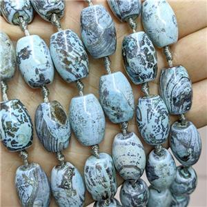 Natural Agate Barrel Beads Blue Dye, approx 13-20mm, 13pcs per st
