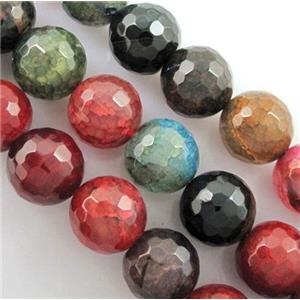 mix color Agate Stone beads, faceted round, tourmalined, 12mm dia, approx 32pcs per st