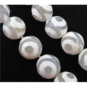 tibetan Agate Stone beads, faceted round, skyeye, 12mm dia, approx 31pcs per st