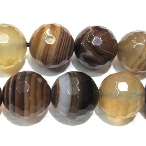 faceted round Stripe Agate Beads, coffee, 20mm dia, approx 20pcs per st