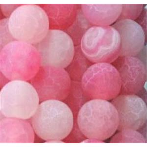 round frosted pink crackle agate beads, 12mm dia, approx 32pcs per st