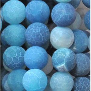 round frosted blue crackle agate beads, 12mm dia, approx 32pcs per st
