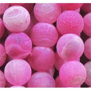 round frosted hotpink crackle agate beads, 12mm dia, approx 32pcs per st