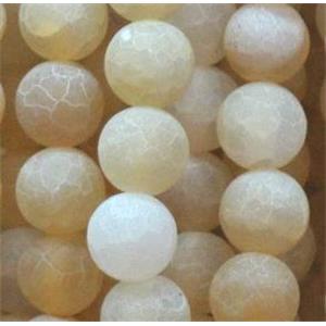 round frosted yellow crackle agate beads, 8mm dia, approx 48pcs per st