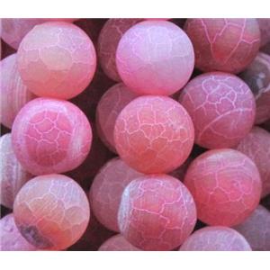 round frosted hotpink crackle agate beads, 8mm dia, approx 48pcs per st