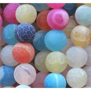 round frosted crackle agate beads, mixed color, 8mm dia, approx 48pcs per st