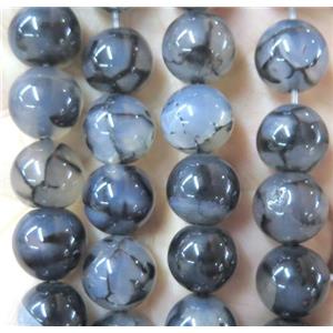 dragon veins agate beads, round, white, 12mm dia, approx 32pcs per st