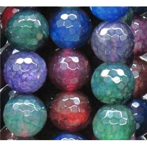 dragon veins agate beads, faceted round, mixed color, 14mm dia, approx 27pcs per st