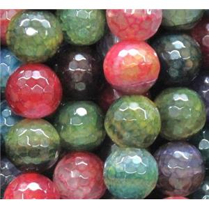 dragon veins agate beads, faceted round, mixed color, 16mm dia, approx 24pcs per st