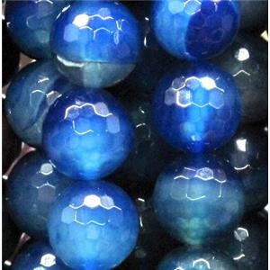 royal blue agate beads, faceted round, 16mm dia, approx 24pcs per st