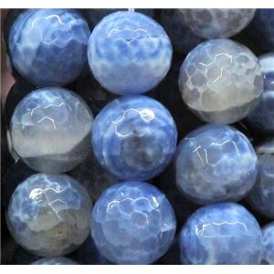 dragon veins agate beads, faceted round, blue, 12mm dia, approx 32pcs per st