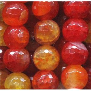 veins agate beads, faceted round, red, 12mm dia, approx 32pcs per st