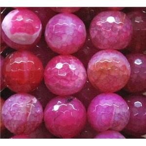 dragon veins agate beads, faceted round, hot-pink, 16mm dia, approx 24pcs per st
