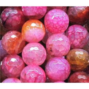 dragon veins agate beads, faceted round, hot-pink, 10mm dia, approx 38pcs per st