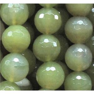 agate beads, faceted round, green, 14mm dia, approx 27pcs per st