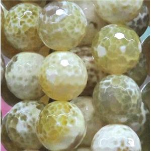 fire agate beads, faceted round, lt.yellow, 10mm dia, approx 38pcs per st