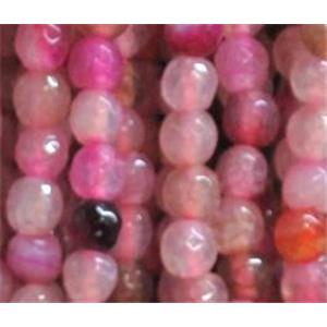 agate beads, faceted round, hot-pink, 4mm dia, approx 98pcs per st