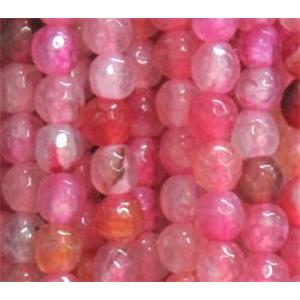 agate beads, faceted round, pink, 4mm dia, approx 98pcs per st