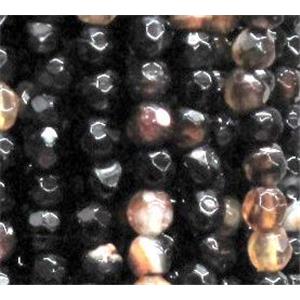 agate beads, faceted round, black-coffee, 4mm dia, approx 98pcs per st