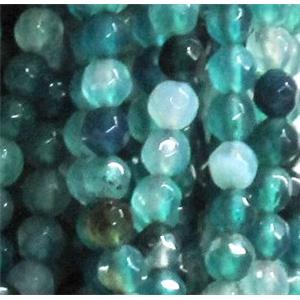 agate beads, faceted round, peacock-green, 4mm dia, approx 98pcs per st