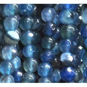 agate beads, faceted round, blue, 4mm dia, approx 98pcs per st